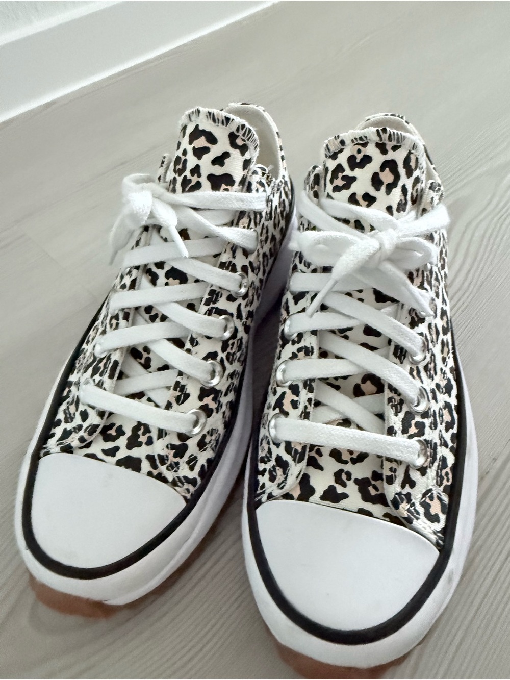 Leopard Print Platform Sneakers - White/Cream - Picture 3 of 10